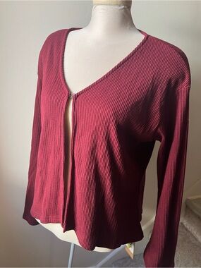 OGL Ribbed Zip-Front Cardigan in Burgundy